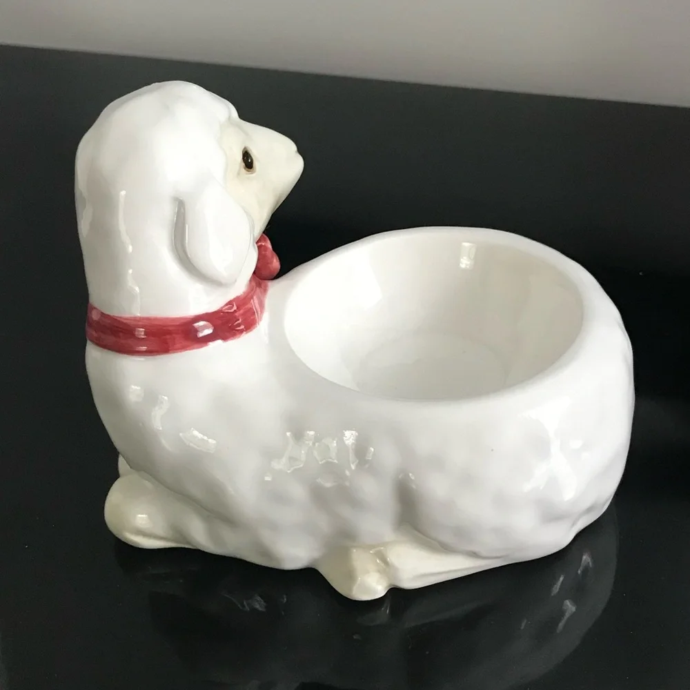 Vintage FITZ & FLOYD Christmas Lamb Votive Candleholder